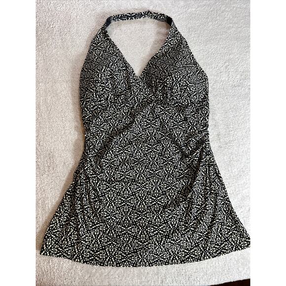 L.L. Bean Swim Dress Halter Adjustable Neck Size Large Swimsuit Black & Cream - Picture 1 of 10